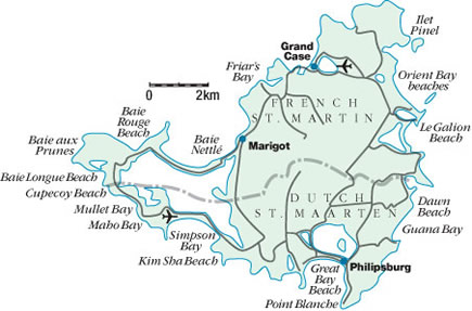 Map of beaches on Saint Martin